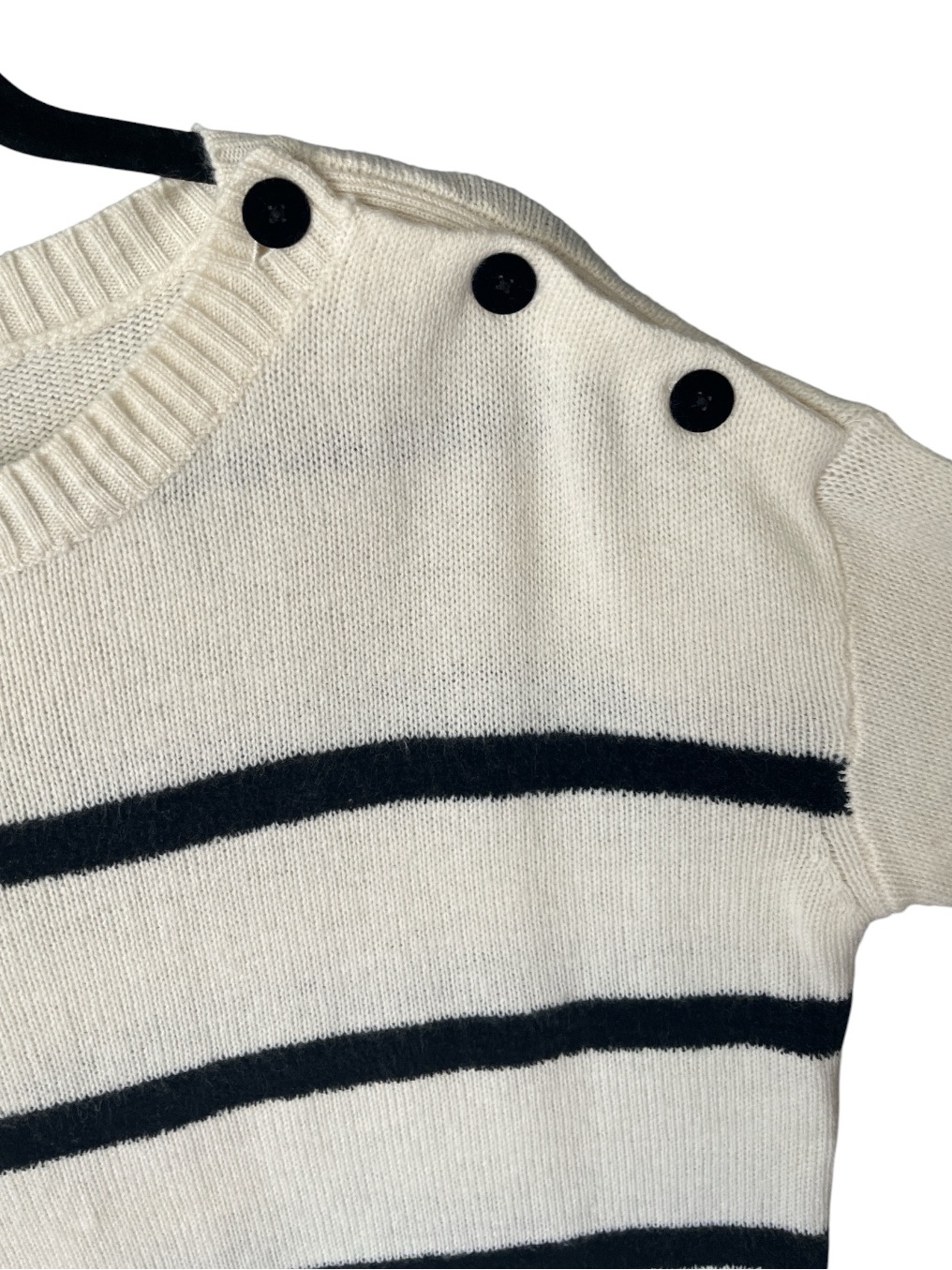 Jigsaw 100% Wool Button-Shoulder Striped Soft Sweater M Ivory/Black — image 4 of 7